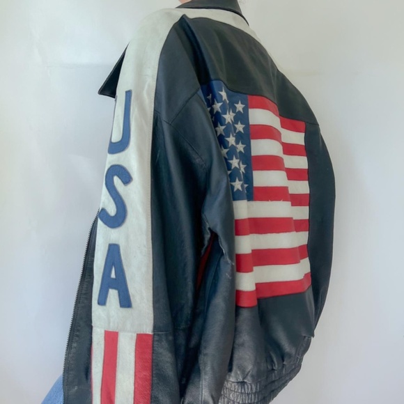 Vintage 80s/90s Black Collared Leather USA Aviator Bomber Jacket ✨ - Picture 2 of 7